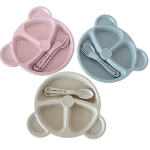 Cartoon Bear Baby Bowl+spoon+fork Feeding Food Tableware