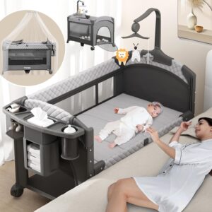 ULOP Crib Foldable Large Mobile Baby Bed With Portable Newborn Baby Diaper Table