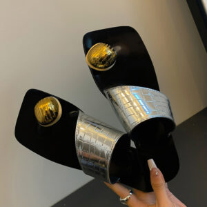 Square toe metal buckle clip toe slippers for women in summer