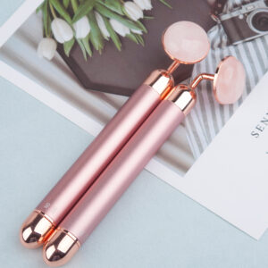 Pink Rose Quartz Electric Face Massager Roller Natural Jade
