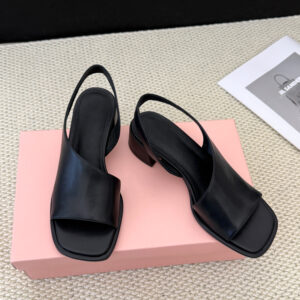 Neutral style square toe open-toed sandals for women in summer new thick heel sheepskin