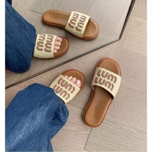 Summer new woven flat-sole beach slippers slippers