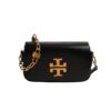 Tory Burch Kira Small Black Leather Flap Shoulder Bag with Gold-Tone Logo & Chain Strap